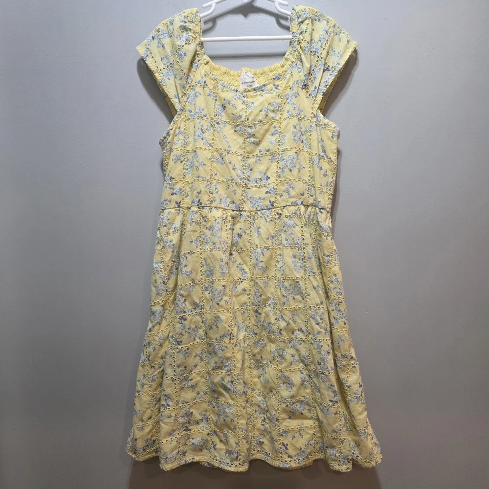 Abercrombie & Fitch Kids Ruffle Sleeve Dress Yellow & Blue Floral Size 13/14 - Picture 6 of 15